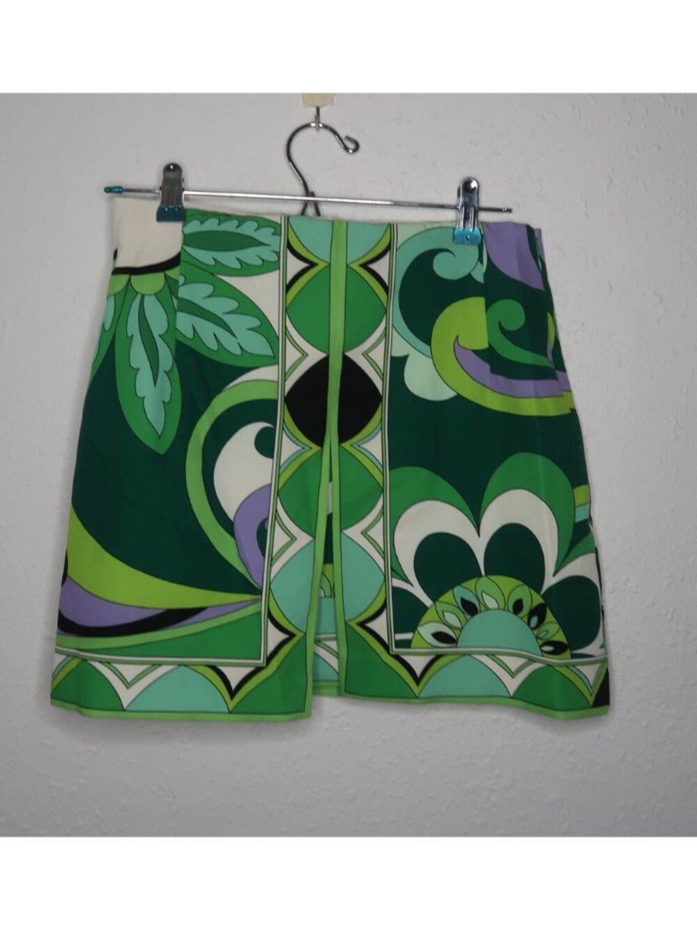 Zara Cream Green Purple Paisley Pucci Print High Waisted Short
